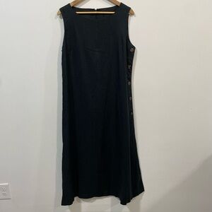 Sleeveless Black Midi Dress with Side Button Detail